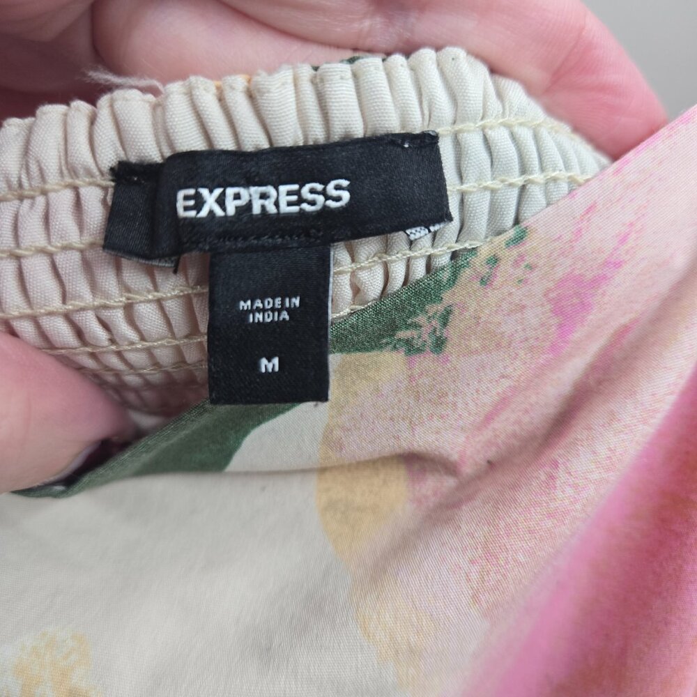 Express Cream Floral Watercolor Off Shoulder Puff Sleeve Maxi Dress Size Medium - Picture 6 of 16